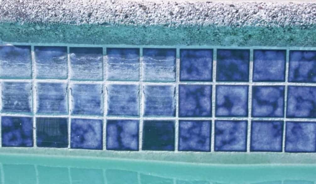 pond tile with limescale buildup