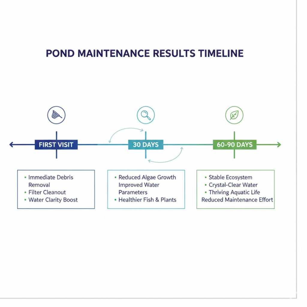 Timeline showing what improves after first visit, 30 days, and 60 to 90 days