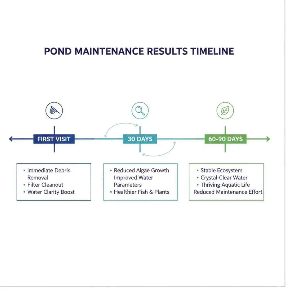 Timeline showing what improves after first visit, 30 days, and 60 to 90 days
